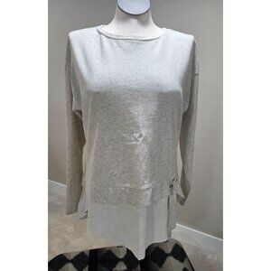 Loft Womens Speckled Knit Long Sleeve Top With Tie Hem & Layered Hem Detail